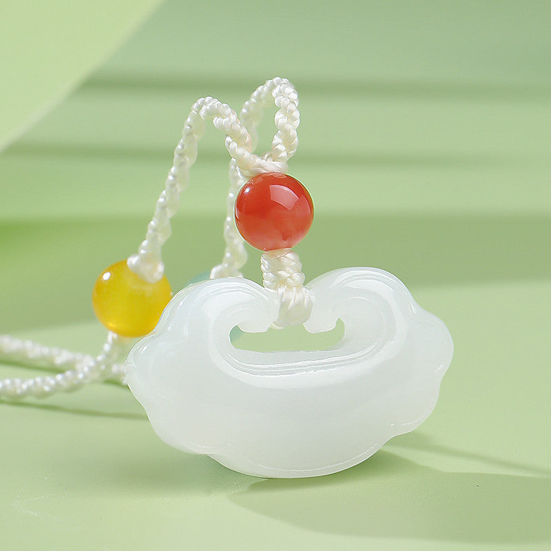 Women's Hetian White Jade Peace & Ruyi Lock Pendant, Festival Gift