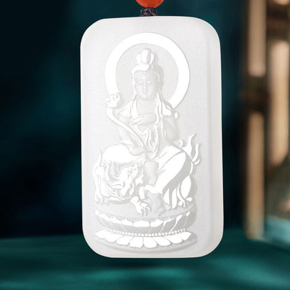 White Hetian Jade Patron Buddha Pendant, Eight Guardian Buddhas for Chinese Zodiac, Jade Plaque Ornament