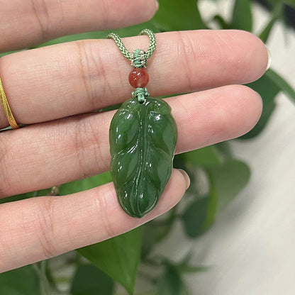 Spinach Green Hetian Jasper Leaf Pendant