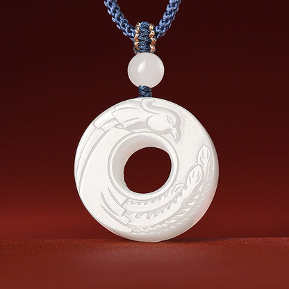 Couple Style Hetian Jade Pendant, Dragon & Phoenix Concentric Circle Jade Ornament, Auspicious Dragon and Phoenix Design with Cord, Perfect for Gifting