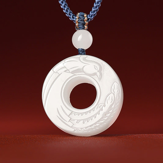 Couple Style Hetian Jade Pendant, Dragon & Phoenix Concentric Circle Jade Ornament, Auspicious Dragon and Phoenix Design with Cord, Perfect for Gifting