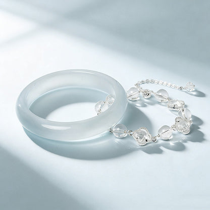 White Moonlight Series Translucent Warm Crystal Bangle & Bracelet, Natural Multi-Color Gem Jewelry with Certificate, Collectible Auspicious Lucky Ornament