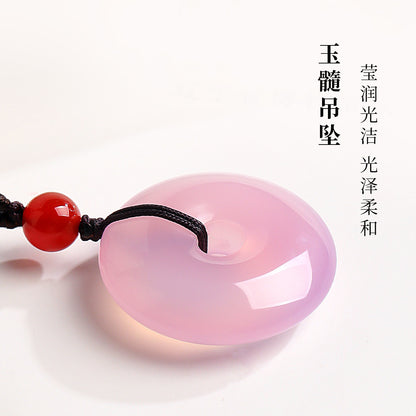 Light Purple Chalcedony Safety Buckle Pendant, Round Ring Jade Charm