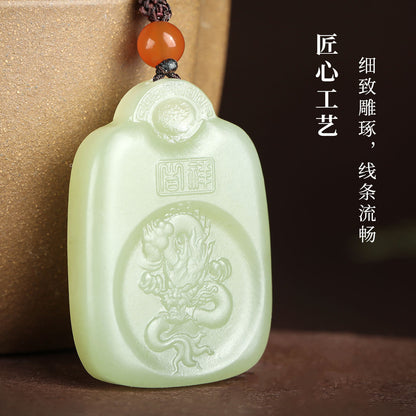 Pale Cyan Hetian Jade Pendant, Auspicious Ruyi & Chinese Zodiac Design, Unisex Jade Ornament