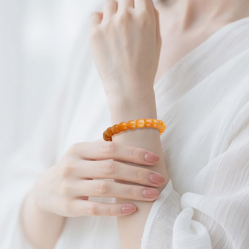 Unisex Hetian Sugar Jade Bracelet, Premium Barrel Beads Single-Circle Bangle, Festival Gift