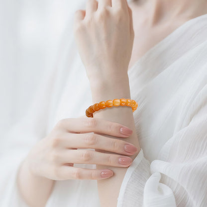Unisex Hetian Sugar Jade Bracelet, Premium Barrel Beads Single-Circle Bangle, Festival Gift