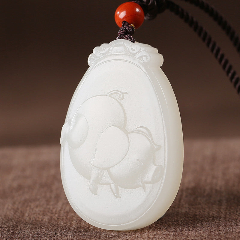 White Hetian Jade Pendant, Exquisitely Carved Twelve Chinese Zodiac, Unisex Jade Pendant