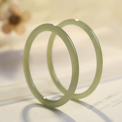 Sweet Osmanthus Cake Hetian Jade Round Bangle, Holiday Gift Bracelet for Women