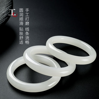 Premium Selection White Hetian Jade Peace Bangle, Exquisitely Oily & Delicate Jade Bracelet, Holiday Gift Ornament with Certificate & Collectible Value
