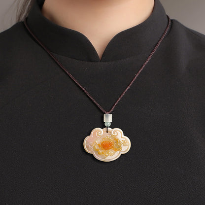 Natural Burmese Icy Jadeite Burnt Red Ruyi Peony Pendant, Unisex Jade Necklace, With Certificate & Collectible Value