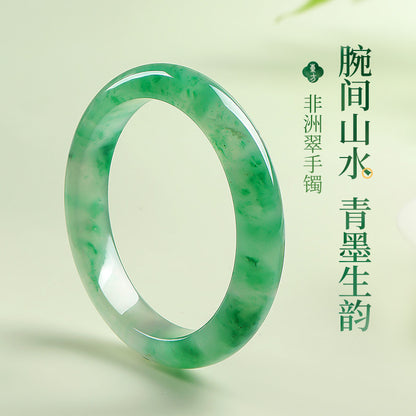 Women's African Jade Bangle with Vivid Floating Patterns, New Chinese Style Peace Bangle, Gift for Mom & Girlfriend