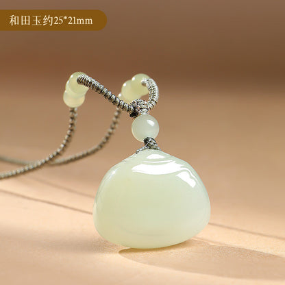 Peace Lock | Pale Cyan Hetian Jade Safety Lock Pendant for Women, Clear Water Style Lock-shaped Jade Gift