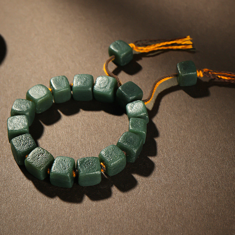 Dark Green Hetian Jade Bracelet for Men, Jade Beads with Brand Hand Rope, Holiday Gift