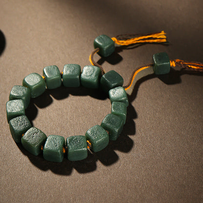 Dark Green Hetian Jade Bracelet for Men, Jade Beads with Brand Hand Rope, Holiday Gift