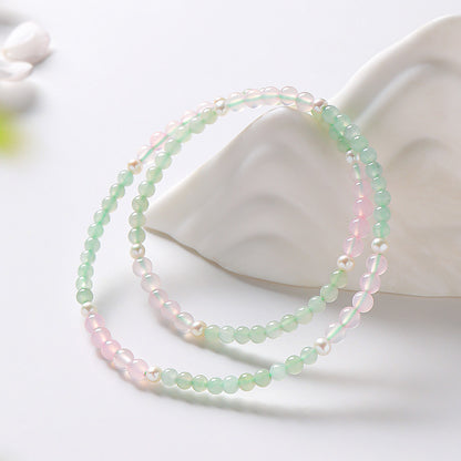 DIY Mini Bead Jadeite Bracelet, Women's Double-loop Bracelet with Pink Chalcedony, Fresh & Versatile
