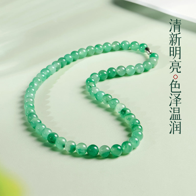 African Green Jadeite Necklace, Floating Flower Clavicle Chain, Elegant Ladies Jewelry, Gift for Mom & Elders