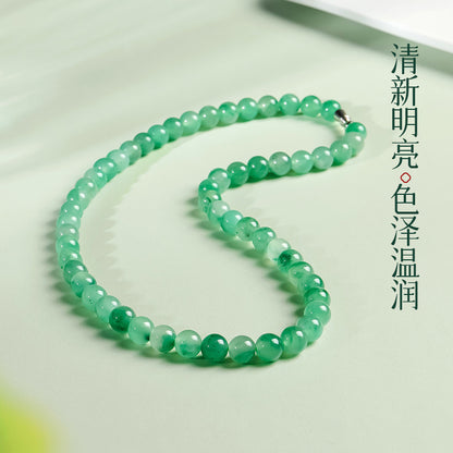 African Green Jadeite Necklace, Floating Flower Clavicle Chain, Elegant Ladies Jewelry, Gift for Mom & Elders