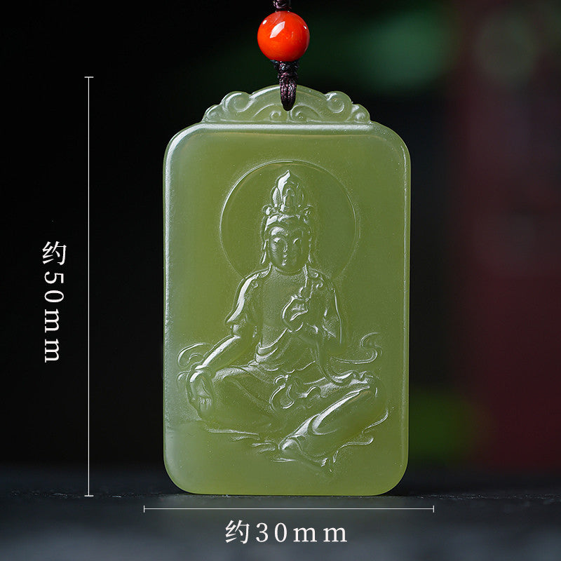 Men's Hetian Pale Cyan Jade Pendant, Clear Water Tone Guanyin Jade Charm, Festival Gift