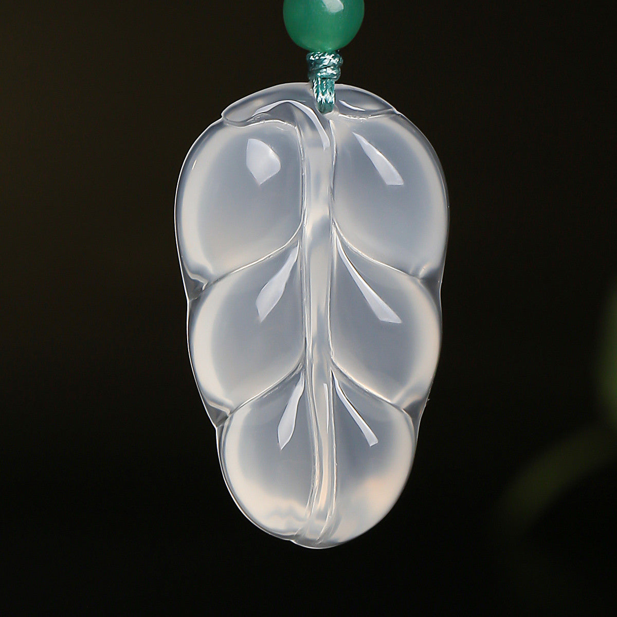 High Icy Chalcedony Leaf Pendant, Golden Branch & Jade Leaf Women Ornament, Holiday Gift