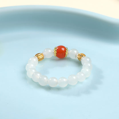 DIY Multi-gem Ring, Small Seed Beads with Jasper, White Jade, Jadeite, Turquoise, Agate, Cinnabar Fashion Adjustable Ring Jewelry