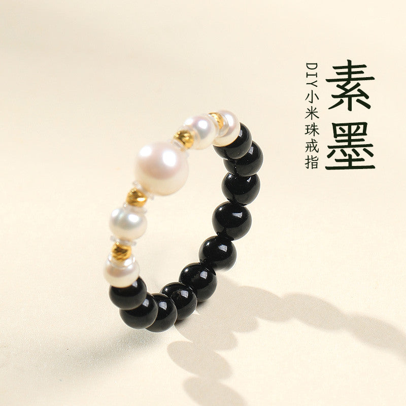 DIY Multi-gem Ring, Small Seed Beads with Jasper, White Jade, Jadeite, Turquoise, Agate, Cinnabar Fashion Adjustable Ring Jewelry