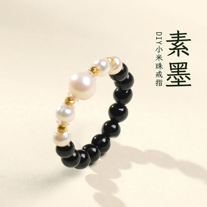 DIY Multi-gem Ring, Small Seed Beads with Jasper, White Jade, Jadeite, Turquoise, Agate, Cinnabar Fashion Adjustable Ring Jewelry