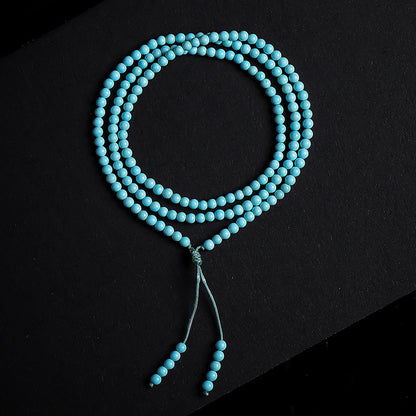 Natural Raw Turquoise Bracelet, High-Porcelain Round Beads, New Chinese Style Multi-Layer Wenwan Bangle, Festival Gift