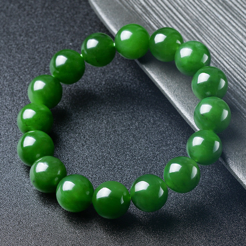 High-quality Hetian Jasper Bracelet, Slight Black Spinach Green Round Beads Jade Bangle, Festival Gift
