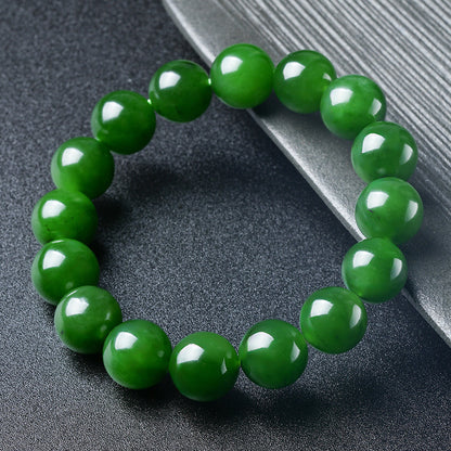 High-quality Hetian Jasper Bracelet, Slight Black Spinach Green Round Beads Jade Bangle, Festival Gift