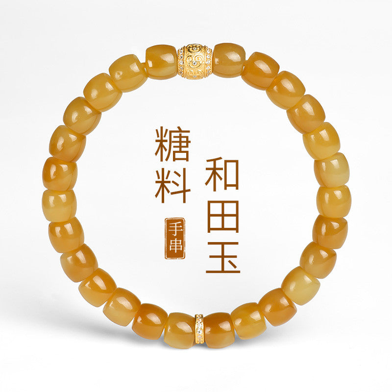 Women's Hetian Jade Bracelet, Sugar Material Barrel Bead Ruyi Rolling Bead Bracelet