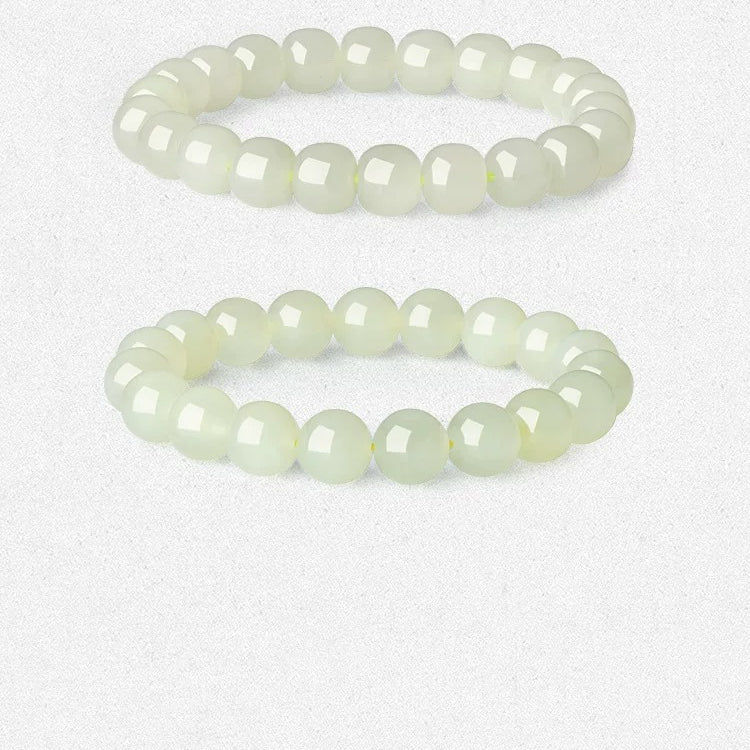Natural Hetian Pale Clear Water Round Bead Bracelet, DIY Couple Jade Bangle, Authentic with Appraisal Certificate, Collectible Traditional Jewelry