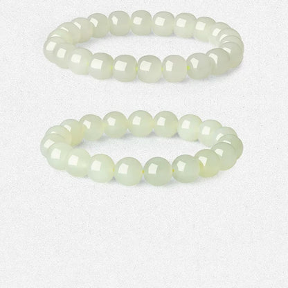 Natural Hetian Pale Clear Water Round Bead Bracelet, DIY Couple Jade Bangle, Authentic with Appraisal Certificate, Collectible Traditional Jewelry