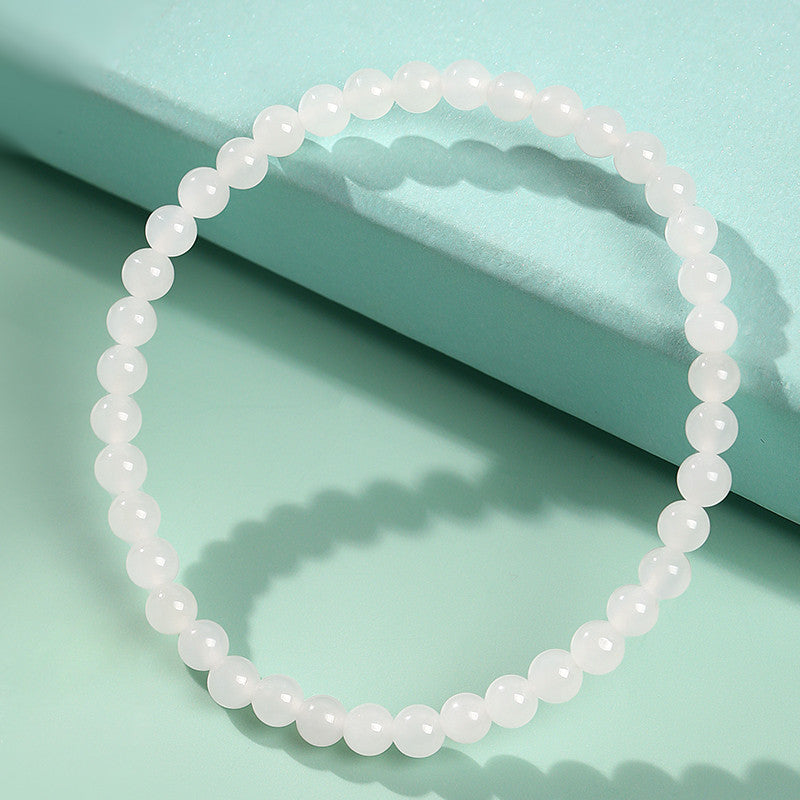 Unisex Hetian White Jade Round Bead Single-loop Bracelet