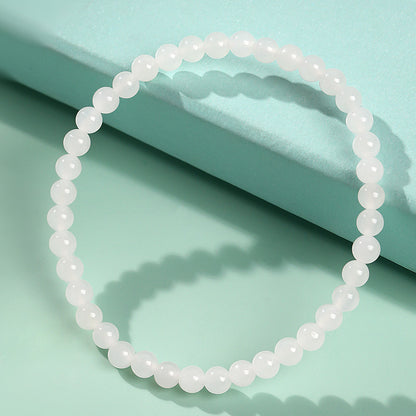 Unisex Hetian White Jade Round Bead Single-loop Bracelet