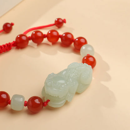 Adjustable Single-row Hetian Jade Pixiu Bracelet for Men & Women, With Certificate