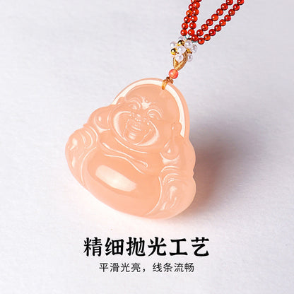 Afghan Jade Double-Sided Buddha Pendant, Traditional Chinese Style Necklace with Agate, Literary Jade Accessory, With Certificate & Collectible Value