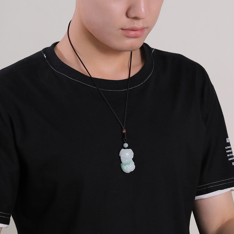 Wealth Fortune Burmese Jadeite Pixiu Pendant, Green Floating Auspicious Beast, Unisex Holiday Gift
