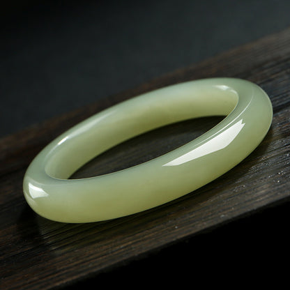 Collectible Hetian Jade Bracelet, Ice-Base Clear Water Material, Pale Cyan Jade Bangle, Peace Bangle, Gift for Mom & Girlfriend