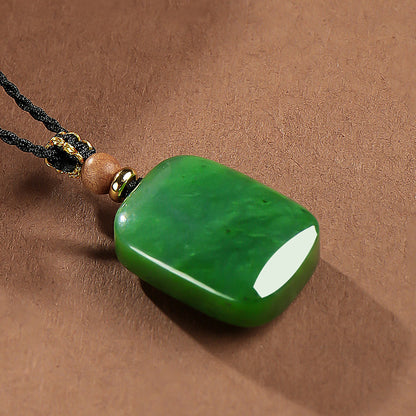 Peace & Smooth Life | Spinach Green Hetian Jasper Plain Pendant, No-Carve Peace Jade Charm