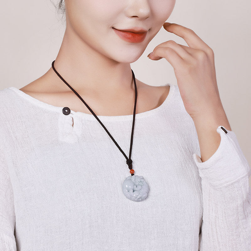Unisex Jadeite Pixiu with Ball Pendant