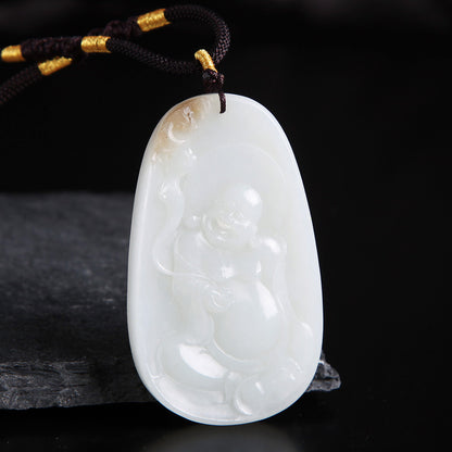 White Hetian Jade Pendant, Fine Carved Pixiu & Guanyin Pendant, Greasy Glossy High White Jade