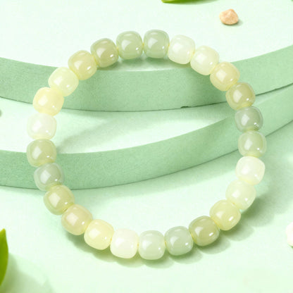 Jade Charm Life Series, 8mm Multi-Gem Hetian Jade Beaded Bracelet, Wearable Collectible Jewelry with Certificate for Daily Matching