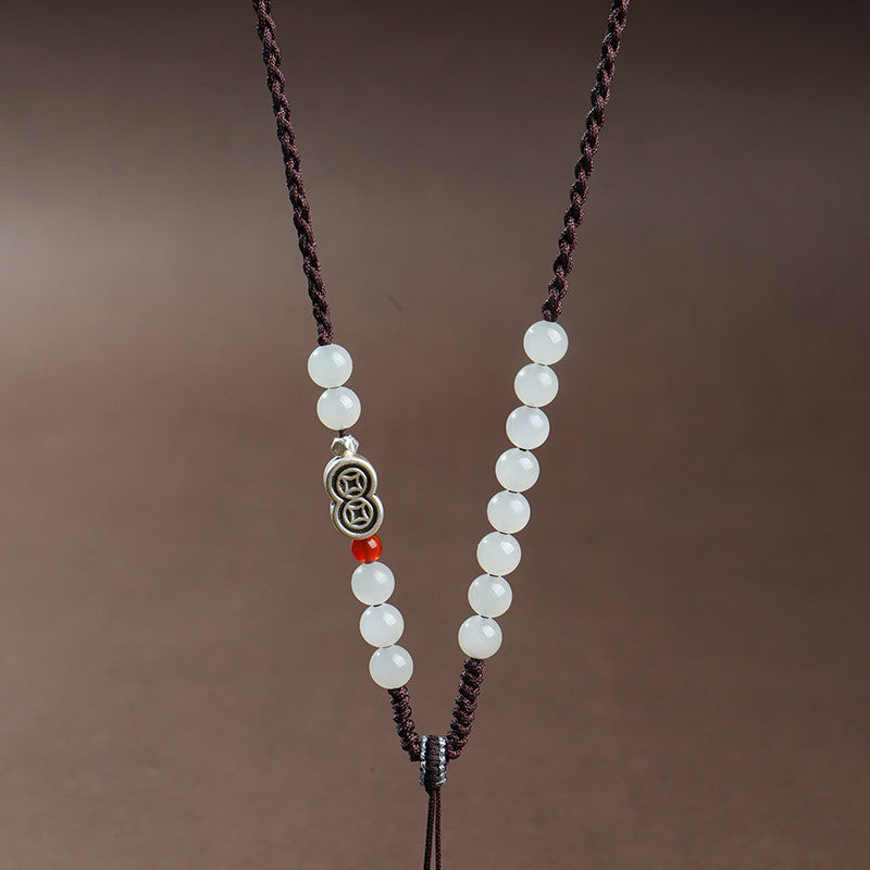 Handmade DIY Hetian Jade Necklace with Braided Cords, Multiple Styles Available, With Certificate