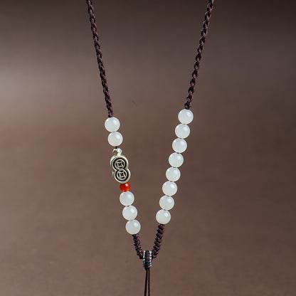 Handmade DIY Hetian Jade Necklace with Braided Cords, Multiple Styles Available, With Certificate