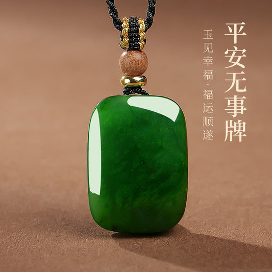 Peace & Smooth Life | Spinach Green Hetian Jasper Plain Pendant, No-Carve Peace Jade Charm
