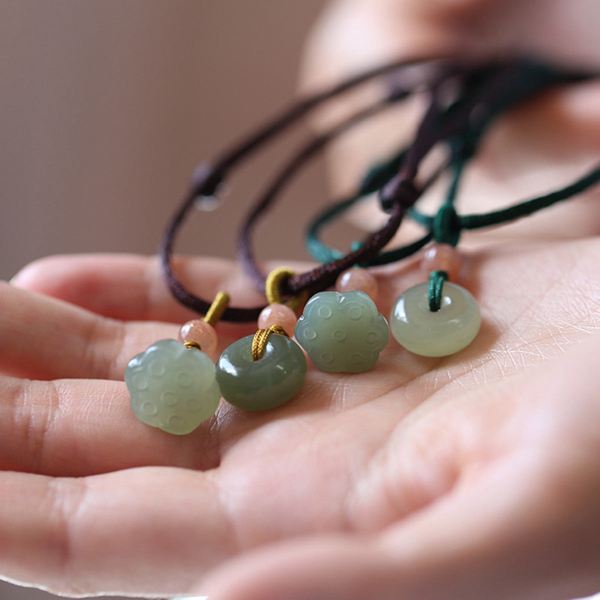 Kids Natural Hetian Jade Necklace, Lotus Pod & Peace Buckle Pendant, Minimalist Literary Style