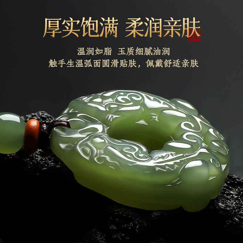 Unisex Double-sided Carved Hetian Jade Pixiu Safety Buckle Pendant, Festival Gift