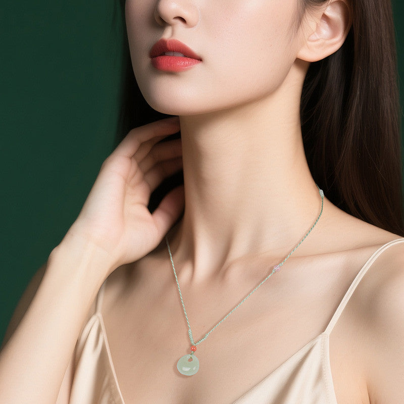 Unisex Light Cyan Hetian Jade Safety Lock Pendant