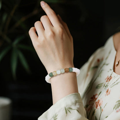Women's Hetian Jade Bracelet, White Jade Twisted Beads Multi-Gem Single-Circle Bangle