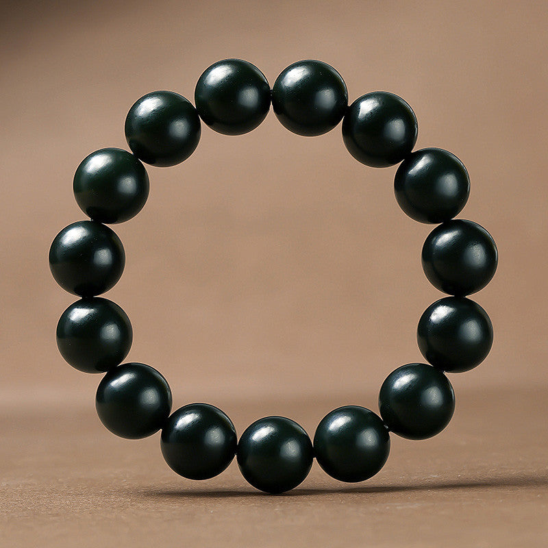 Unisex Cyan Hetian Jade Round Bead Single-row Bracelet